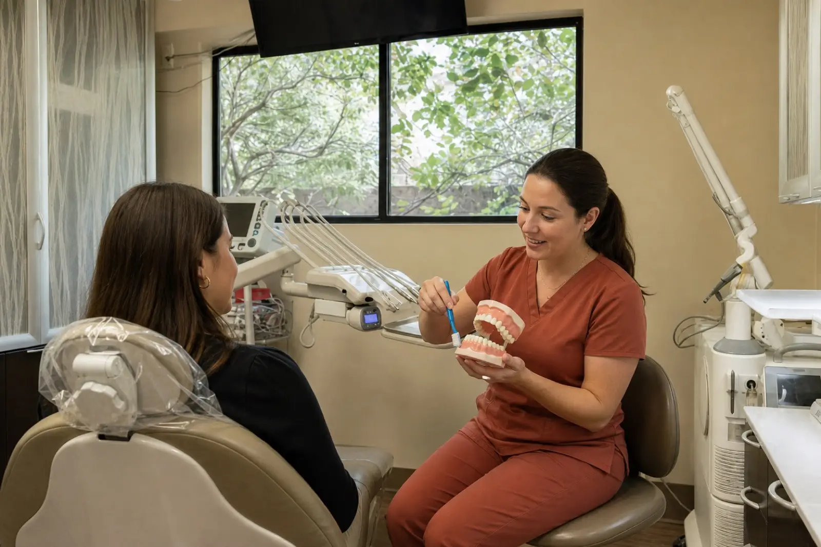 Oral hygiene coaching with a dental model
