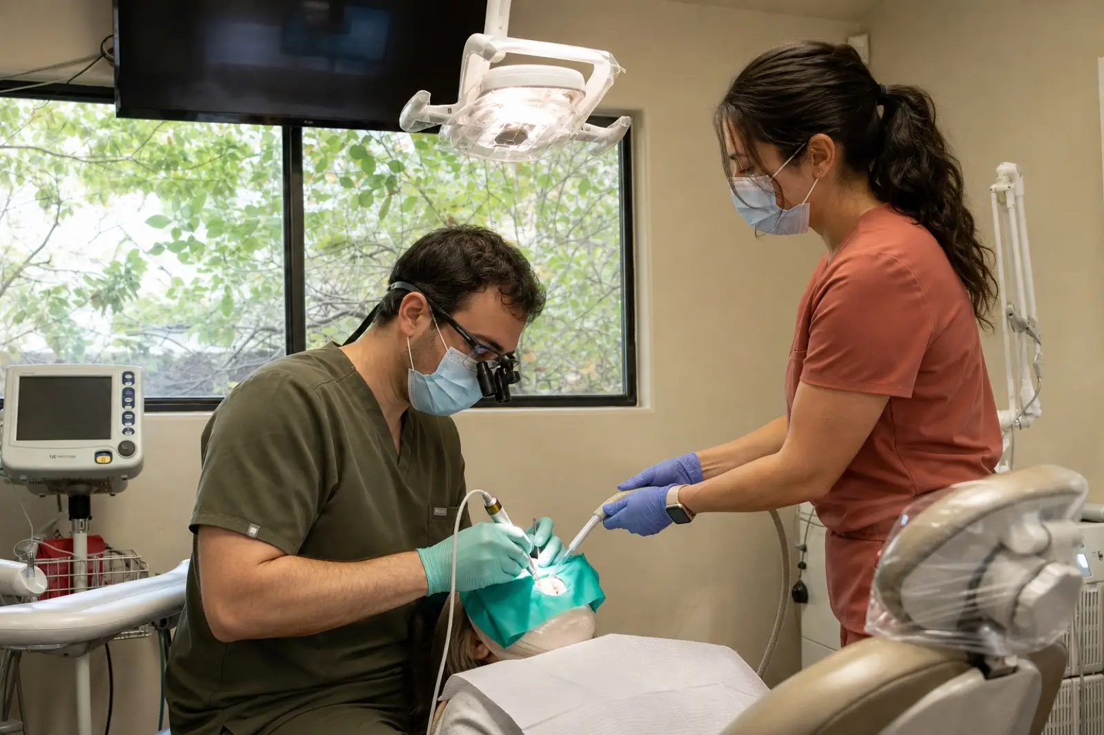 Root canal treatment under a rubber dam